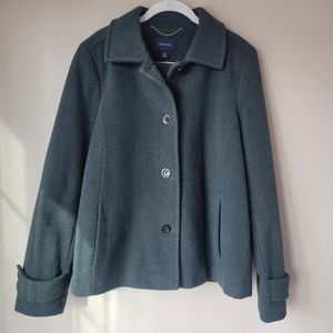 Land's End Wool Cashmere Blend Car Style Coat Size 14 Green